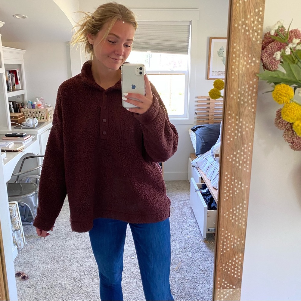 Maroon/Burgundy Aerie Button-Up Sherpa